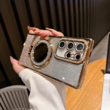 Imagem de Capa espelhada com gradiente de diamante e glitter para Samsung Galaxy S25 S23 Ultra S24 Fe S22 Plus A54 A55 A15 A35 (para Samsung S25/dourado)