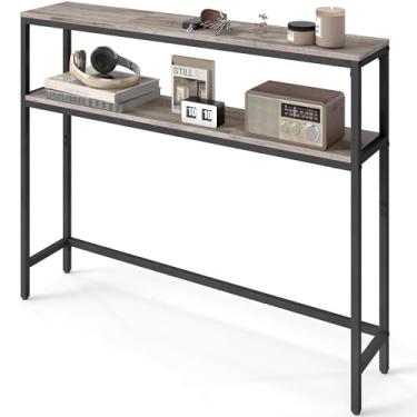 Imagem de VASAGLE Mesa de console, mesa de sofá estreita de 2 camadas com 2 prateleiras, 19 x 100 x 81,5 polegadas, para sala de estar, corredor, entrada, cinza mesclado e tinta preta ULNT131K02V1