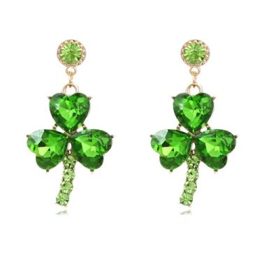 Imagem de DEYOUM Brincos femininos de Dia de São Patrício com strass, trevo de cristal, trevo irlandês, folha verde, pingente de gota, acessórios para presente de dia de São Patrício, Medium, Metal, Sem pedra