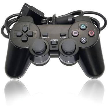Imagem de Controle com Fio compatível com PS2, Preto, Tecnologia Dualshock, Vibração Dual, 12 Botões, Cabo 1,6m, Plug and Play