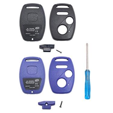 Imagem de 2 peças de substituição de capa para chave para Honda 2003-2012 Accord 2006-2013 Civic EX 2009-2015 Pilot 2005-2006 CR-V Ridgeline Odyssey Capa para chaveiro 4 botões sem corte (2+1, preto + azul)