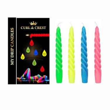 Imagem de Velas de gotejamento UV Glow – Conjunto de velas de arte corporal com luz negra reativa UV, cera líquida neon para pintura corporal segura para a pele, 4 cores, queima de 40 minutos – Curl & Crest