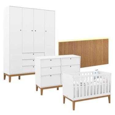 Imagem de Quarto de Bebê Unique 4 Portas com Cômoda 6 Gavetas e Painel Ripado co