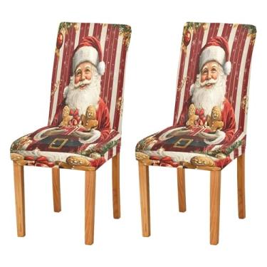 Imagem de SEHANY Conjunto de 4 capas de cadeira de gnomo de Papai Noel para sala de jantar, elástico, removível e lavável, para cozinha, hotel, festa, decoração de Natal