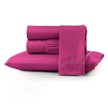 Imagem de Jogo de Cama Macio 400 Fios Versátil para Camas de Casal e Solteiro, Fixação Segura com Elástico(PINK,KING)