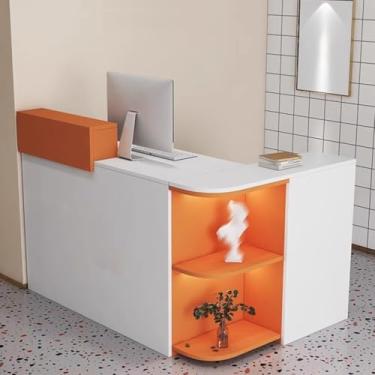 Imagem de Mesa de recepção em forma de L balcão frontal com grande armazenamento, balcão de caixa para salão de recepção escritório - laranja (R) - 120 cm/47