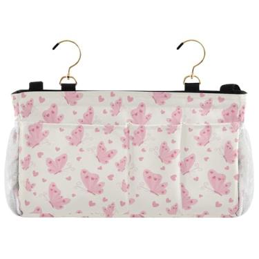 Imagem de Burbuja Organizador de armazenamento suspenso de borboletas rosa com 2 alças e ganchos para casa, dormitório universitário, beliche e berço de hospital