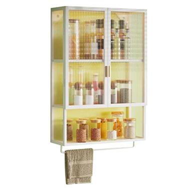 Imagem de Armário de banheiro montado na parede, organizador de armazenamento de vaso sanitário prateleira de cozinha com barra de toalhas sem perfuração armário de banheiro (cor: branco, tamanho: 50 x 14,5 x