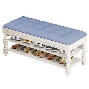 Imagem de Banco de sapatos elegante com armazenamento, rack de entrada para espaços pequenos, assento acolchoado de couro macio, organizador de corredor perfeito para sala de estar e quarto (D 40 cm)