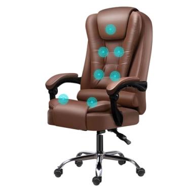Imagem de Cadeira de escritório de massagem cadeiras executivas para jogos assento de computador com vibração de 7 pontos, cadeira de mesa ergonômica com rodas cadeira giratória de couro ajustável de altura