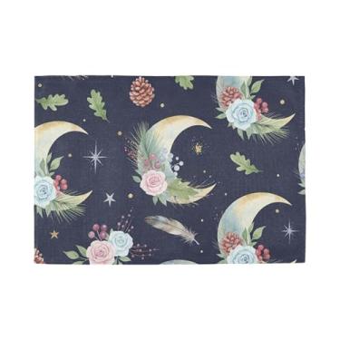 Imagem de Burbuja Jogo americano Moon Flowers Conjunto de 4 tapetes de mesa laváveis antiderrapantes, resistentes ao calor para cozinha, mesa de jantar, ambientes internos e externos