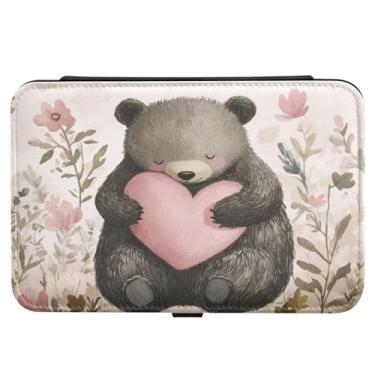 Imagem de Burbuja Caixa de joias de viagem com coração de urso dos namorados, presente para mulheres e meninas, estojo de joias portátil de couro PU organizador para brincos, anéis, colares e pulseiras