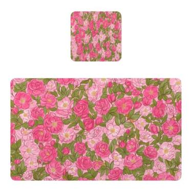 Imagem de Burbuja Jogo americano vintage de flores rosa, conjunto de 4 para mesa de jantar, tapetes de mesa de PVC impermeáveis antiderrapantes resistentes ao calor, fácil de limpar, 30 x 45 cm