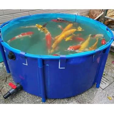Imagem de Lago de peixes redondo acima do solo - Forro de PVC flexível e moldura grande aquário para Koi/Goldfish, tanque de água externo durável, azul, 3 x 0,8 m, ideal para paisagismo de jardim