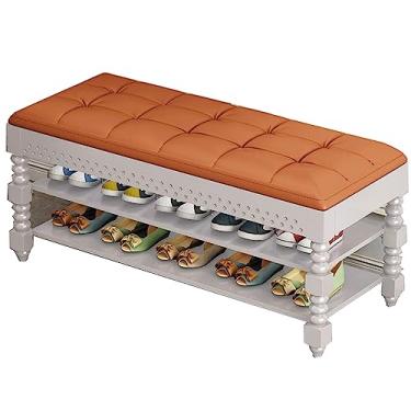 Imagem de Banco de entrada para sapatos com almofada, suporte de armazenamento de sapatos de 2 níveis, organizador de assento acolchoado, cubos elegantes para corredor, sala de estar, quarto, banheiro (120 cm)