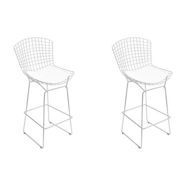 Imagem de Kit 2 Banquetas Bertoia Cromada D80 Com Assento Sintético Branco