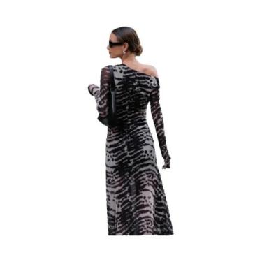Imagem de Vestido Longo Vintage Com Estampa Listrada Para Mulheres, Clássico Com