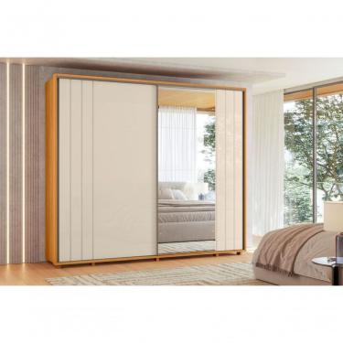 Imagem de Guarda Roupa Casal Dalí 2 Portas de Correr com Espelho 8 Gavetas em MDF Cinamomo-off Wh...