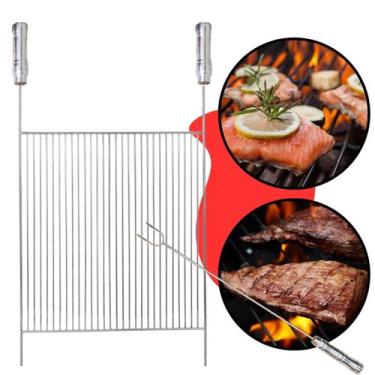 Imagem de Grelha Aramada Plana Inox 40x50cm para Churrasco Peixe Parrilla Grill 