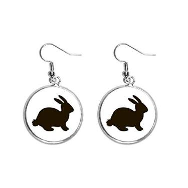 Imagem de Brinco preto de lebre animal retrato brinco pendente prata joia feminina