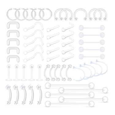 Imagem de MODRSA — Conjunto de retentores de piercing transparentes de septo, piercing de nariz flexível, lábio, orelha, nariz, língua, piercing de cartilagem, piercing de ferradura de plástico,