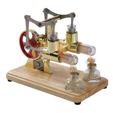 Imagem de LUGU Kit de motor Stirling Modelo de motor a ar quente Modelo de ge dor físico de motor duplo com luz LED Flywheel Design Experiência científica Base de madei DIY Brinquedo educacional pa professores