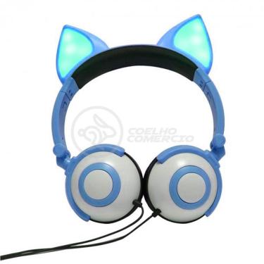 Imagem de Fone De Ouvido Gatinho Led Dobrável Microfone Azul