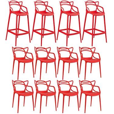Imagem de Loft7, Kit 8 cadeiras + 4 banquetas altas Masters Allegra Vermelho
