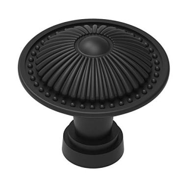 Imagem de trust4care Pacote com 5 maçanetas de armário pretas planas, maçanetas de cozinha pretas redondas puxadores de gaveta vintage puxadores de madeira para decoração de porta de móveis com padrão Sunburst