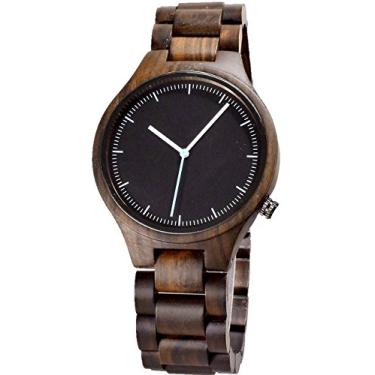 Imagem de BEWELL Simple Men Relógios masculinos de madeira preto sandália relógio de mostrador fino de madeira, Preto