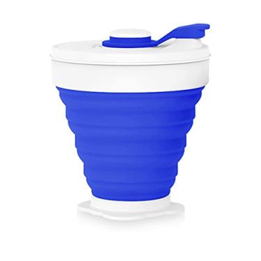 Imagem de Copo de mão de café 350 ml copo de água de grau alimentício viagem silicone retrátil colorido portátil ao ar livre copos dobráveis (azul escuro)