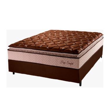 Imagem de Cama Box Casal Colchão Espuma Pillow Top High Comfort 138x188x72cm Marrom Hellen - Suporta até 120kg por Pessoa