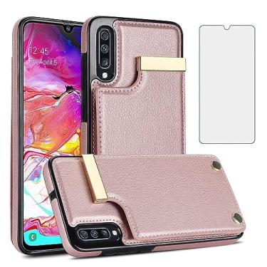 Imagem de Asuwish Capa carteira para Samsung Galaxy A70 com protetor de tela de vidro temperado e bolsa de couro com compartimento para cartão de crédito A70S A 70 70A S70 mulheres homens ouro rosa