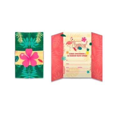 Imagem de Convite De Aniversário Festa Flamingo Junco 8Un