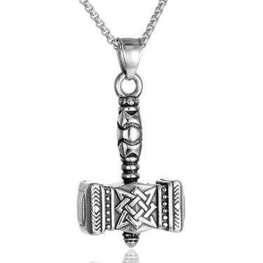 Imagem de STEFWD Colar de urna de martelo viking para cinzas para homens vintage nórdico Mjolnir pingente memorial lembrança joia de cremação, Aço inoxidável, Sem Pedra Preciosa