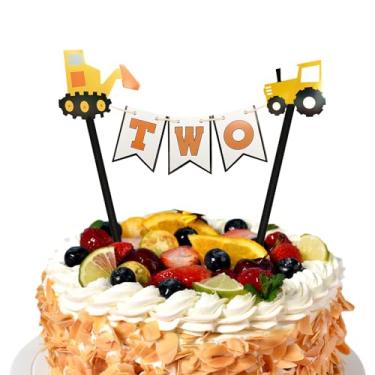 Imagem de Handmade Construction 2nd Birthday Cake Topper - Second Birthday Cake Bunting, Excavator Bulldozer Second Birthday Cake Decor for Boys, Engineering Themed Party Supplies Decoration