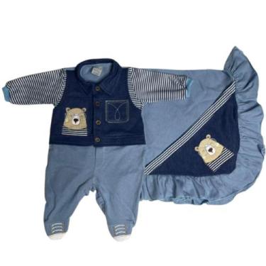 Imagem de Kit Macacão e Manta Saída Maternidade em Malha Menino Menina P - XUKIN