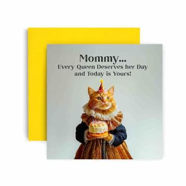 Imagem de Huxters Cartão de presente engraçado Mommy Happy Birthday - Every Queen Cat Deserves Her Day Gift Card for Her Card for Mommy - 14,8 cm (Mommy)