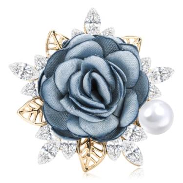 Imagem de Yadiana Broche de flor rosa elegante para mulheres, broche cinza cristal pérola tecido flor lapela broche vestido acessórios terno presente dia dos namorados, 5cm, Tecido de cetim e pérola sintética,