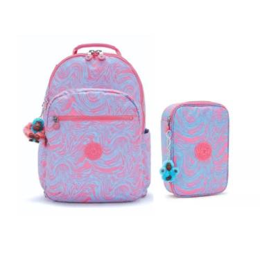 Imagem de Mochila Seoul E Estojo 100 Pens Kit Escolar Kipling Waves