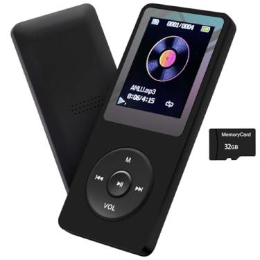 Imagem de MP3 Player 32 GB com alto-falante FM Rádio Fone de ouvido portátil HiFi Som sem perda MP3 Mini Player Gravador de voz E-Book HD tela 1,8 polegadas Preto suporta até 128 GB