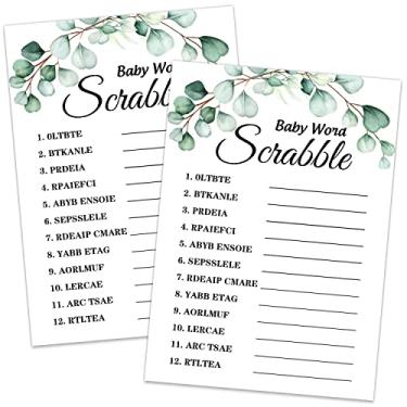 Imagem de Jogos de chá de bebê - Word Scrabble, Greenery Eucalyptus Theme Party Cards for Gender Neutral Boys or Girls, Shower Party Supplies & Activities - Conjunto de 30 cartas
