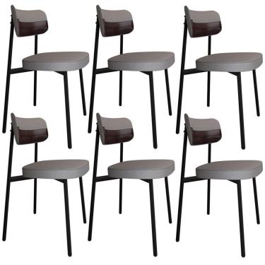 Imagem de Kit 06 Cadeiras Estofada Para Sala De Jantar Astrid Preto C01 Linho Cinza Courino Café - Lyam Decor