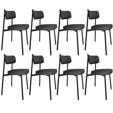 Imagem de Kit 08 Cadeiras Estofada Para Sala De Jantar Astrid Preto C01 Linho Preto - Lyam Decor