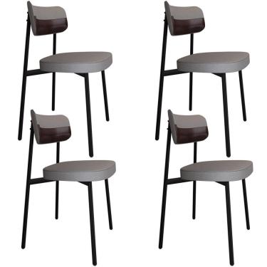 Imagem de Kit 04 Cadeiras Estofada Para Sala De Jantar Astrid Preto C01 Linho Cinza Courino Café - Lyam Decor