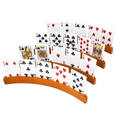Imagem de Yuanhe Porta-cartas de madeira para jogar, suporte curvo para tabuleiro de jogo, conjunto com 4