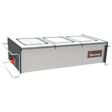 Imagem de Buffet De Mesa Aquecido Gastromaq Super Luxo Inox 3 Cubas Tampa Vidro 127v Btme 03 Sl V