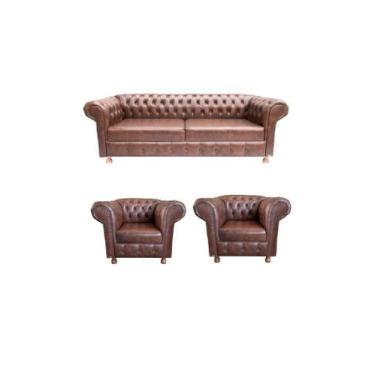 Imagem de 1 Sofá 2M + 2 Poltronas Chesterfield Luiz XV Corano Marrom / barbearia