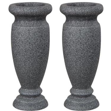 Imagem de Vaso de flores de cemitério de resina, porta-flores em memorial para mesa doméstica, flores artificiais ou frescas, decorações de túmulos de cemitério, sem orifícios de drenagem (2 peças, cinza)