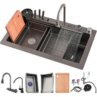 Imagem de Pia De Local De Trabalho Com Display Digital, Pia Em Cascata, Pia Inteligente Com Descarga De Pressão E Porta-faca, One Colour, 80x46cm